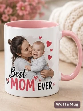 Best Mom Ever custom caricature mug — pink accent