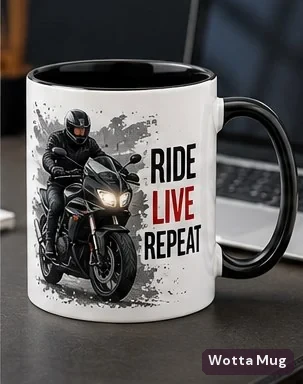 Ride Live Repeat caricature mug — black