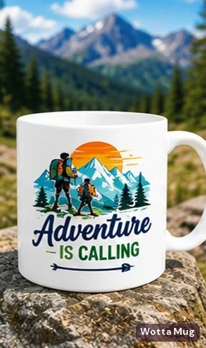 Adventure is Calling custom colourful graphic mug