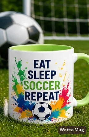 Soccer custom colourful graphic mug — light green