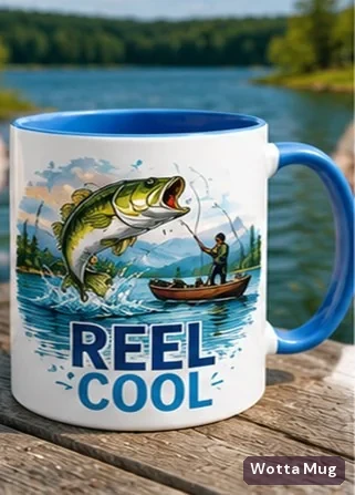 Fishing custom colourful graphic mug — blue