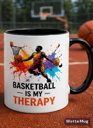 Basketball custom colourful graphic mug — black