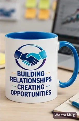 Build Relationships custom business mug — blue