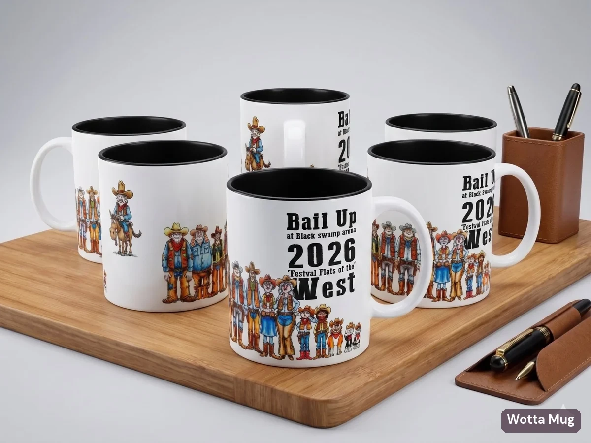 Custom event mugs — group order, full-colour sublimation print